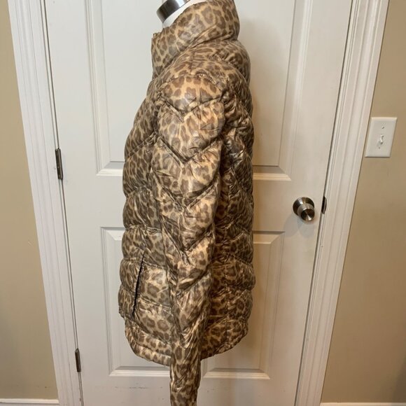 Calvin Klein Brown & Tan Leopard Animal Print Packable Down Jacket, Size Medium - Picture 3 of 6